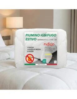 Piumino Estivo Ignifugo Classe 1IM, Microfibra Bianca, 100 g/m², Made in Italy, Linea Fuego