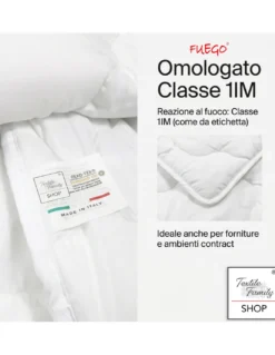Piumino Estivo Ignifugo Classe 1IM, Microfibra Bianca, 100 g/m², Made in Italy, Linea Fuego