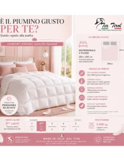 Piumino Estivo Matrimoniale Tex Tirol Vipiteno Light 100% Piumino d’Oca, Made in Italy 250x200 cm