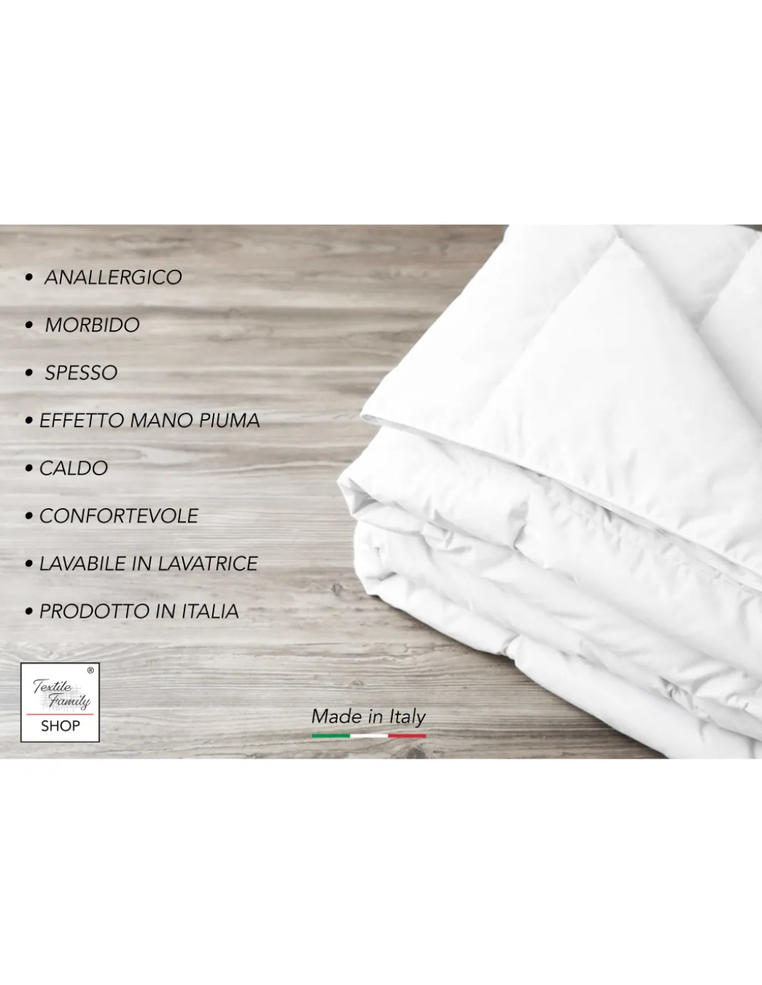PIUMINO interno SINTETICO ANALLERGICO Bianco INVERNALE 300 gr./mq.