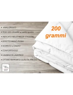 PIUMINO Letto Sintetico BIANCO Mezzo Peso gr./mq. 200 Grammi Peso Medio
