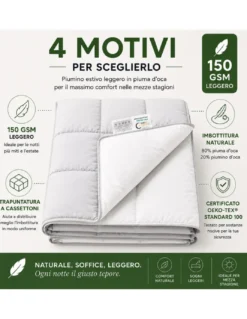 Piumino Oca Estivo Bicolore Stream Light 150 GSM, 80% Piuma, Leggero Double Face