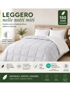 Piumino Oca Estivo Bicolore Stream Light 150 GSM, 80% Piuma, Leggero Double Face