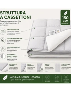 Piumino Oca Estivo Bicolore Stream Light 150 GSM, 80% Piuma, Leggero Double Face