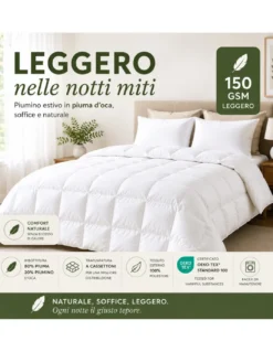 Piumino Oca Estivo Stream Light 150 GSM, 80% Piuma 20% Piumino, Bianco, Matrimoniale 250x200