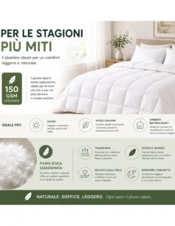 Piumino Oca Estivo Stream Light 150 GSM, 80% Piuma 20% Piumino, Bianco, Matrimoniale 250x200