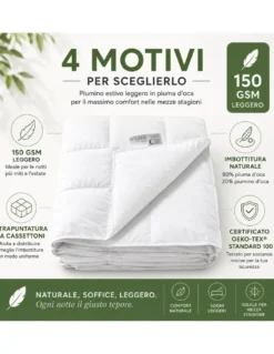 Piumino Oca Estivo Stream Light 150 GSM, 80% Piuma 20% Piumino, Bianco, Matrimoniale 250x200