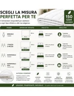 Piumino Oca Estivo Stream Light 150 GSM, 80% Piuma 20% Piumino, Bianco, Matrimoniale 250x200
