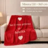 Plaid Caldo Felicità 130x160 cm - Flannel Pelliccia Rasata Rosso con Cuori, Idea Regalo San Valentino