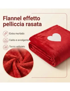 Plaid Caldo Felicità 130x160 cm - Flannel Pelliccia Rasata Rosso con Cuori, Idea Regalo San Valentino