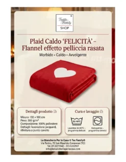 Plaid Caldo Felicità 130x160 cm - Flannel Pelliccia Rasata Rosso con Cuori, Idea Regalo San Valentino