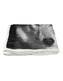 PLAID coperta IN PILE SHERPA fantasy HD LUPO bianco