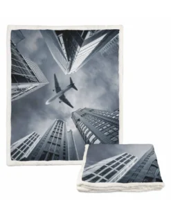 PLAID coperta IN PILE SHERPA fantasy HD AEREO grattacieli