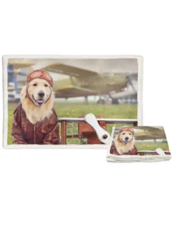 PLAID coperta IN PILE SHERPA fantasy HD CANE labrador AVIATORE
