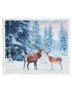PLAID coperta IN PILE SHERPA fantasy HD coppia di CERVI