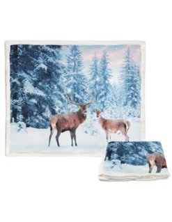 PLAID coperta IN PILE SHERPA fantasy HD coppia di CERVI