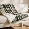 Plaid Coperta Scozzese Matrimoniale 210x230 Grigio Tortora con Sherpa, 100% Poliestere, Copriletto Divano