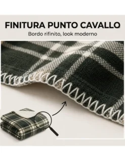 Plaid Coperta Scozzese Matrimoniale 210x230 Grigio Tortora con Sherpa, 100% Poliestere, Copriletto Divano