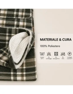Plaid Coperta Scozzese Matrimoniale 210x230 Grigio Tortora con Sherpa, 100% Poliestere, Copriletto Divano