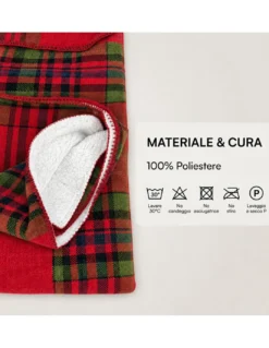 Plaid Coperta Scozzese Matrimoniale 210x230 Rosso con Sherpa, 100% Poliestere, Copriletto Divano