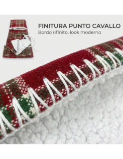 Plaid Coperta Scozzese Matrimoniale 210x230 - Doppio Lato Sherpa Agnello - Rosso Verde Morbido