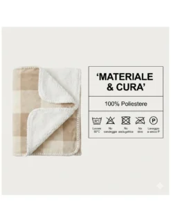Plaid Coperta Scozzese Matrimoniale 210x230 - Doppio Lato Sherpa Agnello - Beige Tortora Morbido