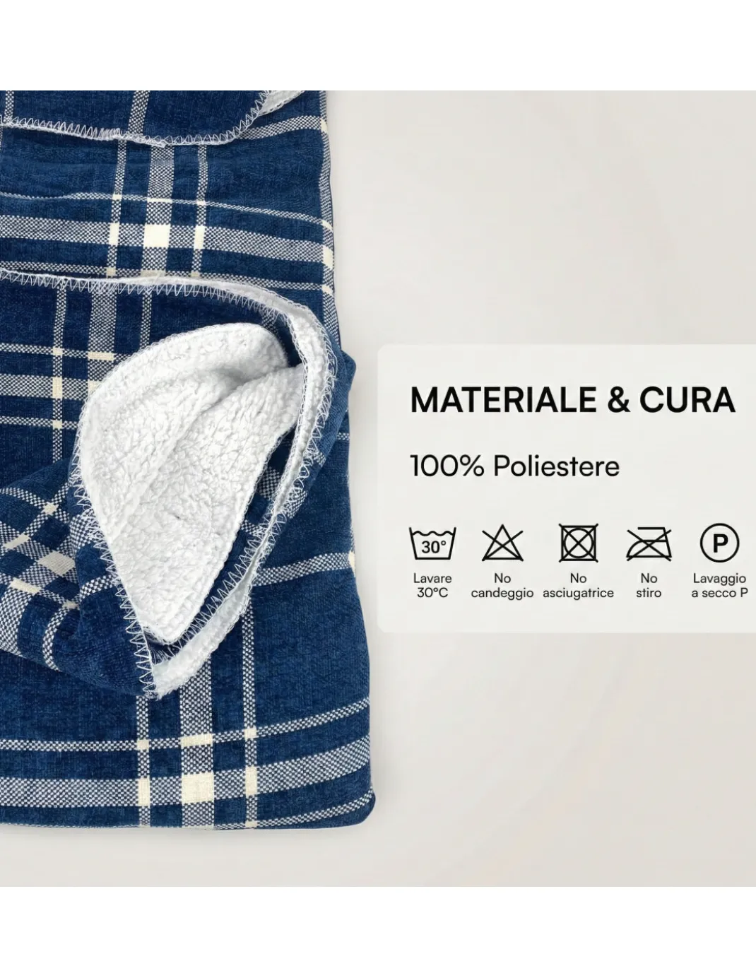 Plaid Coperta Scozzese Matrimoniale 210x230 - Doppio Lato Sherpa Agnello - Blu Bianco Morbido - Copriletto Plaid Divano