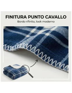 Plaid Coperta Scozzese Matrimoniale 210x230 - Doppio Lato Sherpa Agnello - Blu Bianco Morbido - Copriletto Plaid Divano