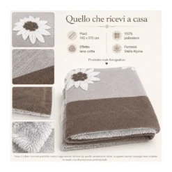 Plaid Effetto Lana Cotta Jacquard 140x170 cm Stella Alpina, 100% Poliestere