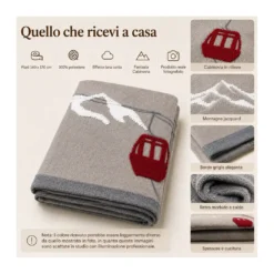 Plaid Effetto Lana Cotta Jacquard 140x170 cm Cabinovia Montagna, 100% Poliestere