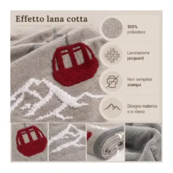 Plaid Effetto Lana Cotta Jacquard 140x170 cm Cabinovia Montagna, 100% Poliestere