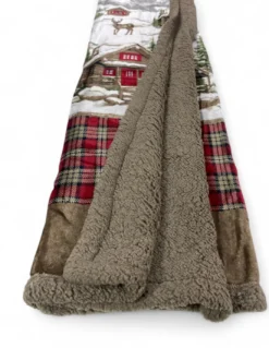 Plaid Sherpa Chalet – Coperta Invernale Morbida in Pile Agnellato Stile Tirolese – Stampa Cervi e Montagna, Retro Tortora