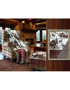 Plaid Sherpa Chalet – Coperta Invernale Morbida in Pile Agnellato Stile Tirolese – Stampa Cervi e Montagna, Retro Tortora