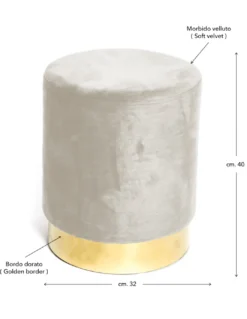 POUF Poggiapiedi Cilindro VELVET in Velluto Unito Beige