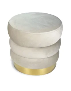 POUF Poggiapiedi Cilindro VELVET Trapuntato in Velluto Unito Beige