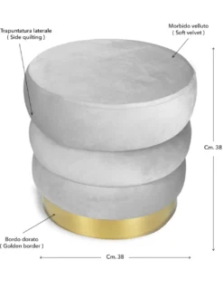 POUF Poggiapiedi Cilindro VELVET Trapuntato in Velluto Unito Petrolio