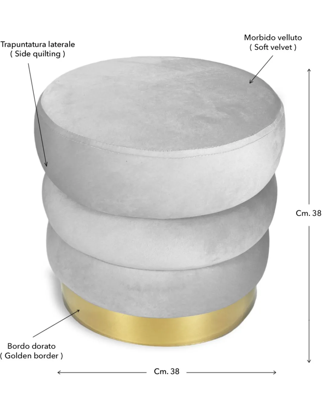 POUF Poggiapiedi Cilindro VELVET Trapuntato in Velluto Unito Petrolio