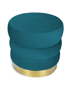 POUF Poggiapiedi Cilindro VELVET Trapuntato in Velluto Unito Petrolio