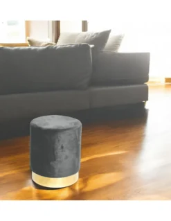 Pouf Poggiapiedi Velvet in Velluto Grigio Scuro con Base Dorata | Design Elegante, Ø32xH40 cm, Morbido, Resistente fino a 150 kg