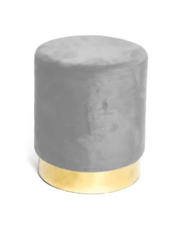 Pouf Poggiapiedi Velvet in Velluto Grigio Chiaro con Base Dorata | Design Elegante, Ø32xH40 cm, Resistente fino a 150 kg