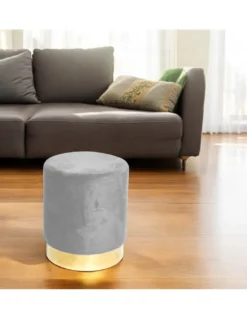 Pouf Poggiapiedi Velvet in Velluto Grigio Chiaro con Base Dorata | Design Elegante, Ø32xH40 cm, Resistente fino a 150 kg