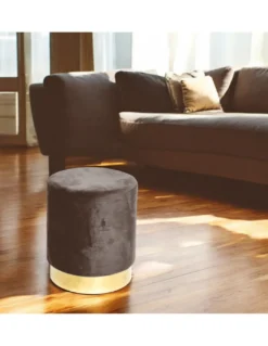 Pouf Poggiapiedi Velvet in Velluto Marrone con Base Dorata | Design Elegante, Ø32xH40 cm, Morbido, Resistente fino a 150 kg