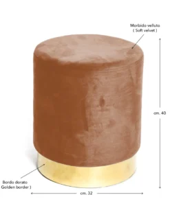 Pouf Poggiapiedi Velvet in Velluto Ruggine con Base Dorata | Design Elegante, Ø32xH40 cm, Morbido, Resistente fino a 150 kg