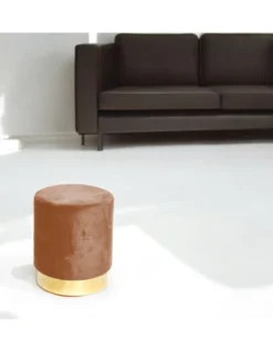 Pouf Poggiapiedi Velvet in Velluto Ruggine con Base Dorata | Design Elegante, Ø32xH40 cm, Morbido, Resistente fino a 150 kg