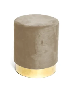 Pouf Poggiapiedi Velvet in Velluto Tortora con Base Dorata | Design Elegante, Ø32xH40 cm, Morbido, Resistente fino a 150 kg