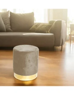 Pouf Poggiapiedi Velvet in Velluto Tortora con Base Dorata | Design Elegante, Ø32xH40 cm, Morbido, Resistente fino a 150 kg