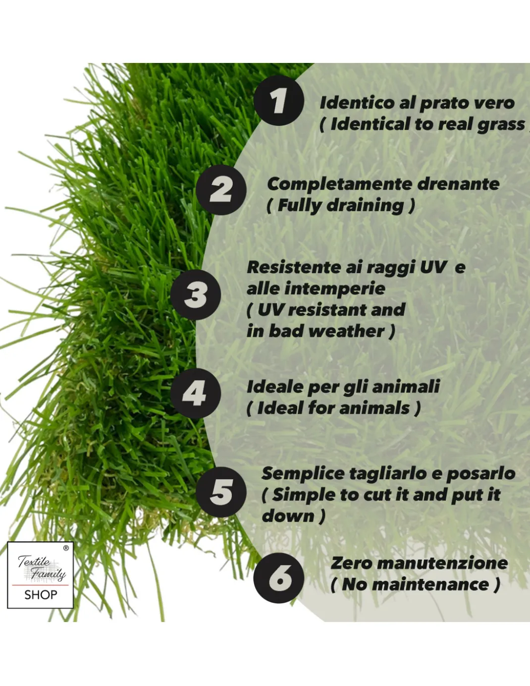 Prato Sintetico WINDSOR © Erba finta Tappeto Manto Giardino Realistico 5 Sfumature Qualità Extra