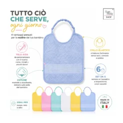Ricama e Pappa Set 6 Bavaglini Colorati in Cotone con Tela Aida da Ricamare, Made in Italy