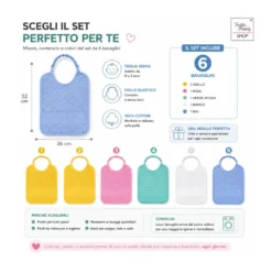 Ricama e Pappa Set 6 Bavaglini Colorati in Cotone con Tela Aida da Ricamare, Made in Italy