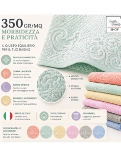 Set Asciugamani Bagno Damasco 6 Pezzi in Cotone, 350 gr/mq, Made in Italy